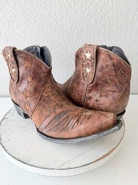Old Gringo UNITED Short Brown Boots Animal Print Cowboy Womens 12 Snip Toe Ankle
